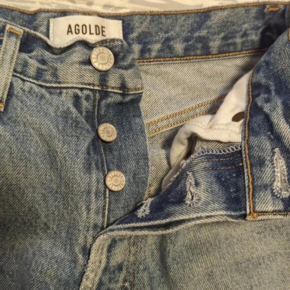 Agolde Fen High Rise Relaxed Taper Destroyed Blue Organic Cotton Jeans Size 23 - Picture 8 of 10